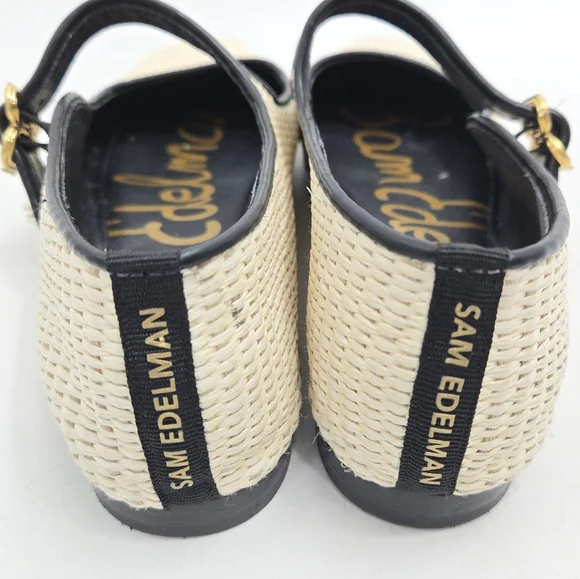 Sam Edelman Michaela Raffia Square Toe Ballet Flats Linen Ivory - Picture 8 of 13